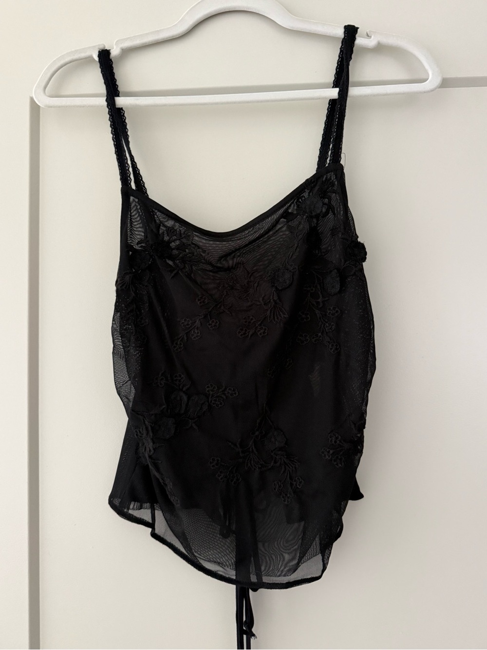 Zara Black Sheer Mesh Floral Embroidered Cami Top